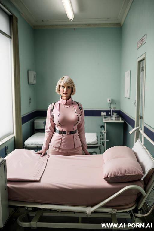 high neck, turtleneck uniform, pink latex, huge boobs, - #main