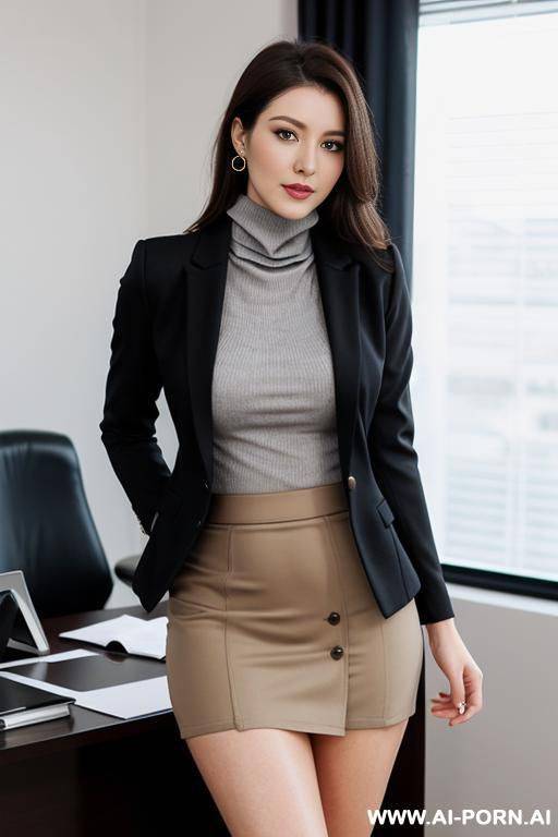 french, inner turtleneck, skirt down to thigh, outer blazer, office - #main
