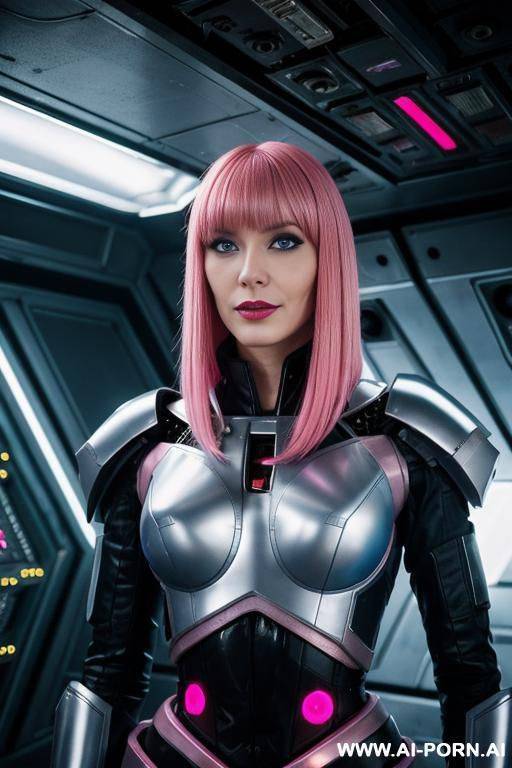 woman repairs a spaceship and is surrounded by robots - #main