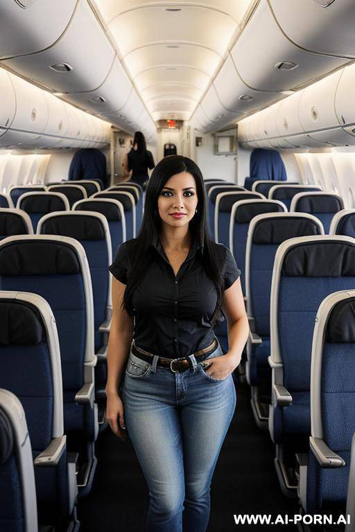 very , mexican, bimbo, hourglass figure, high rise blue jeans, tight plaid shirt, eye shw , smirk - #main