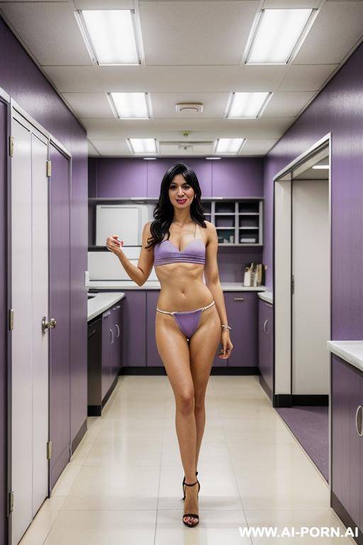 stunning, beautiful face, japanese, caucasian, flowing messy black hair, makeup, eye shw, lipstick, athletic body, perfect teardrop boobs, slight smile, standing, naked, open legs, showing pussy, subway train. - #main