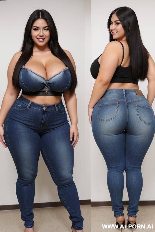 mexican, huge, extreme hourglass figure, bbw, bimbo, extra thicc, very massive hips, extremely pear shaped, high rise jeans, huge thighs - #main