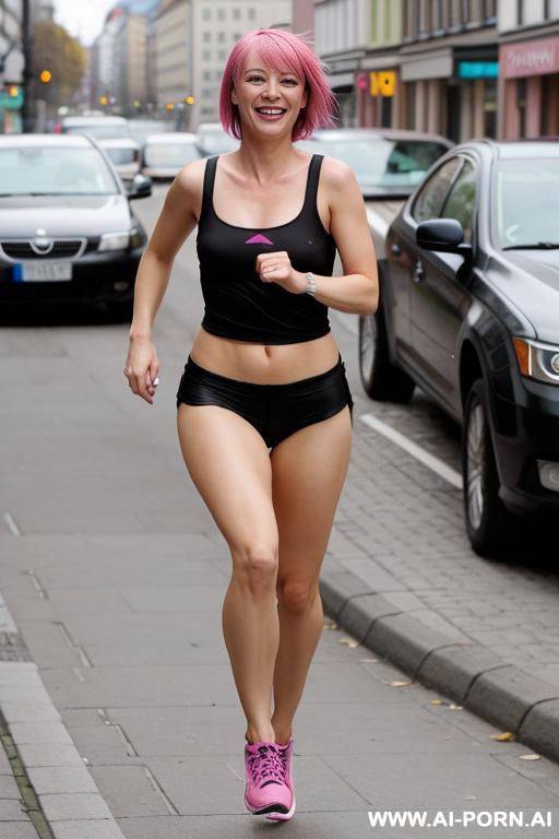 she runs across the street - #main
