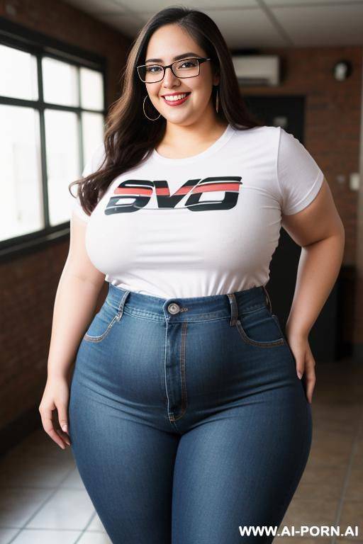 mexican, very , nerd, glasses, ultra wide hips, standing up, tight jeans, band shirt, ssbbw, rotund, huge, - #main