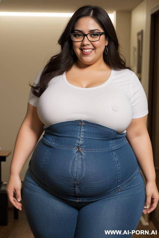 mexican, very chubby, huge gordita, eating, nerd, glasses, ultra wide hips, standing up, tight jeans, band shirt, ssbbw, rotund, huge, eye shw, eating taco, beautiful face - #main
