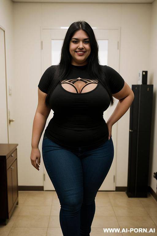 supermodel, very , mexican, hourglass figure, tight band tshirt, exceptionally wide hips, pear shaped, punk rocker, long hair, extra thicc - #main