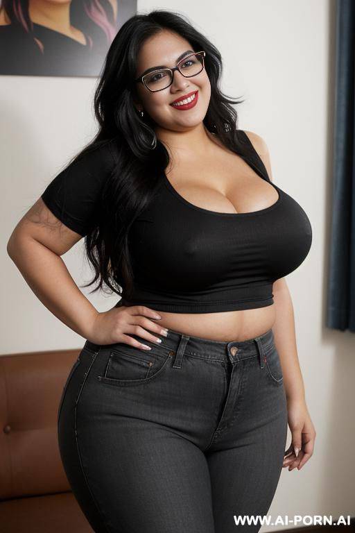 supermodel, very , mexican, hourglass figure, tight band tshirt, exceptionally wide hips, pear shaped, punk rocker, rotund, long hair, extra thicc - #main