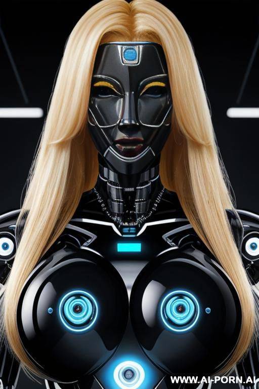 blonde robot, fully black robotic body, (huge robotic tits:1.3) - #main