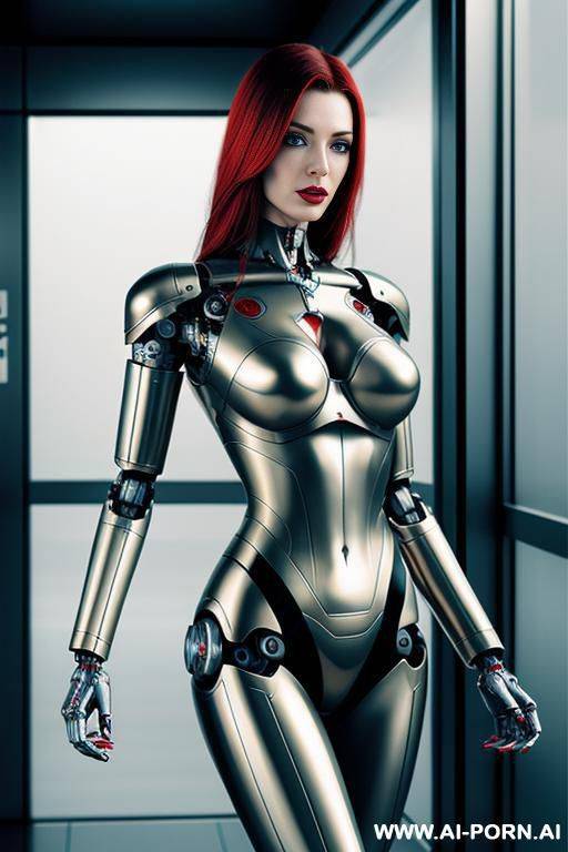 immagine realistica di elevata qualita, cyborg robot woman metallic di colore whait. - #main