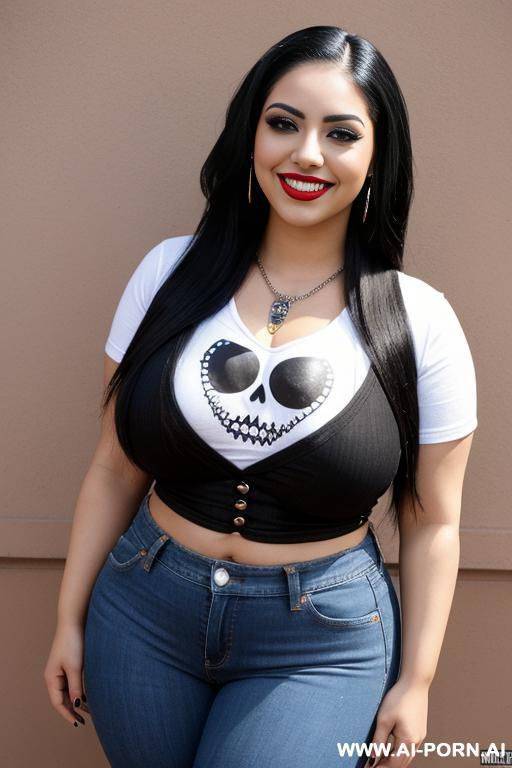 mexican, chola,, nerd, hourglass figure, wearing band shirt, very wide hips - #main