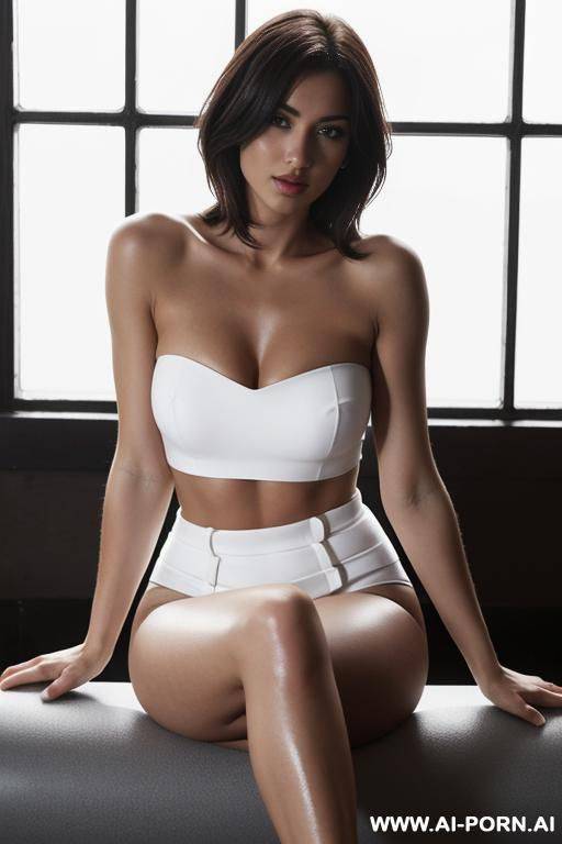 black tube top, white short, sitting cross legs - #main