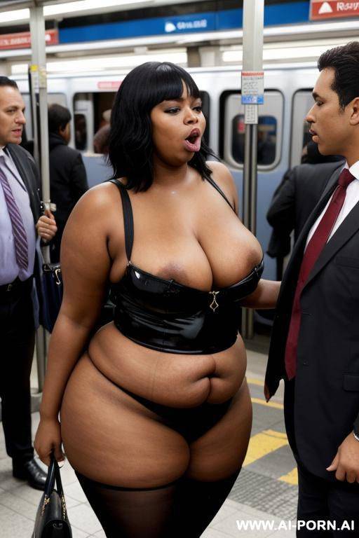 a very fat black woman is sucking two cocks in a crowded station - #main