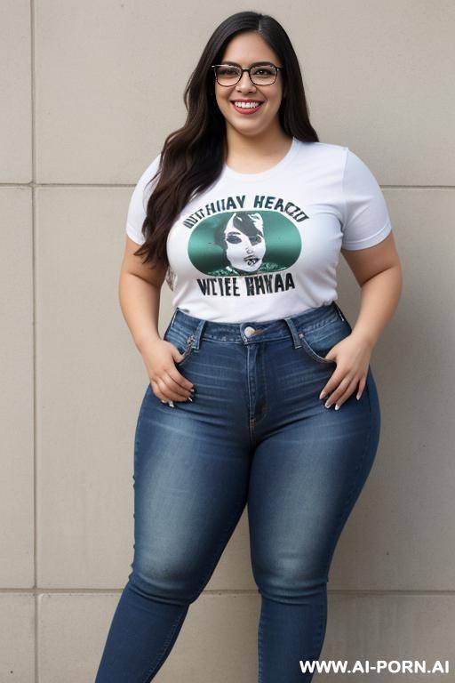 mexican, chicana, super wide hips, high rise jeans, band shirt, nerd, extra thicc, happy, pear shaped - #main