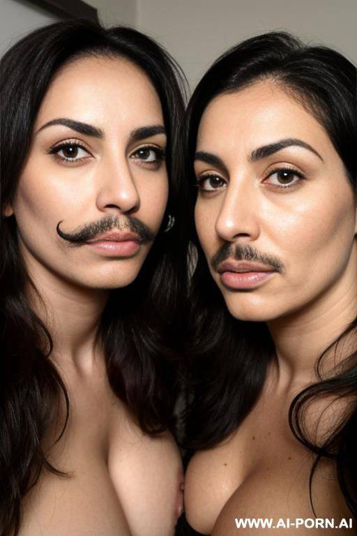 two lesbian milfs with a mustache wearing only a hijab with hairy pussy and hairy arms in bed together - #main