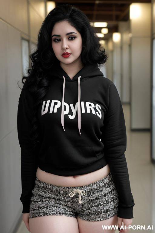 pale skin, cute, beautiful, indian , shorts, chubby, navel, hoodie - #main