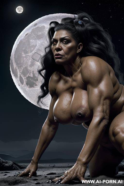 night (very dark night), coniferous forest (forest in the night is dark and scary), bright full moon on the dark sky ((the disk of the moon looks like the face of a monstrous creature), - #main