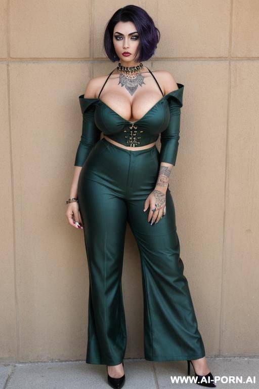 her breasts are bigger than her head. medium length short purple blunt cut hair. thick black straight hair. gigantic tits. big blue eyes. thick black eyebrows. long black eyelashes. long thick labia. eye makeup. - #main