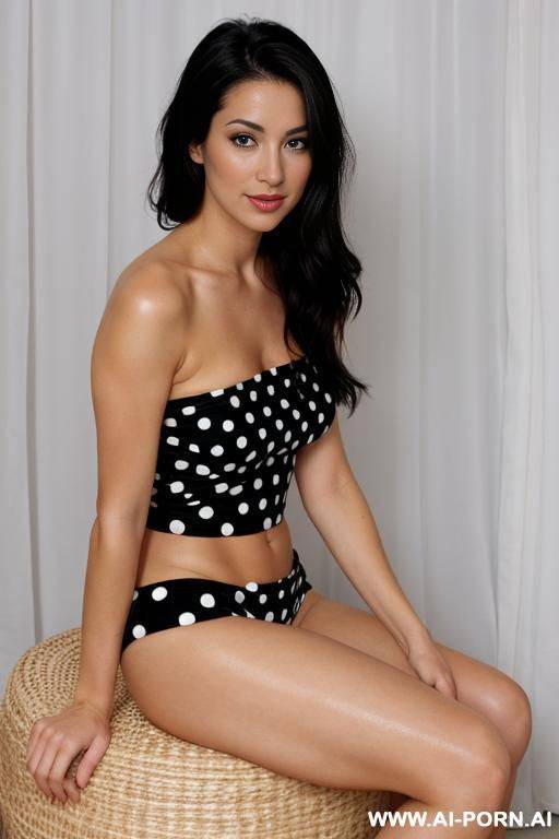 black tube top, polka dot short, sitting - #main