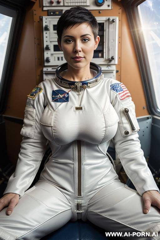 tall busty , short pixie hair with shaved sides, gorgeous face, thick lips, massive boobs, , seductive, full body picture, standing up, - #main