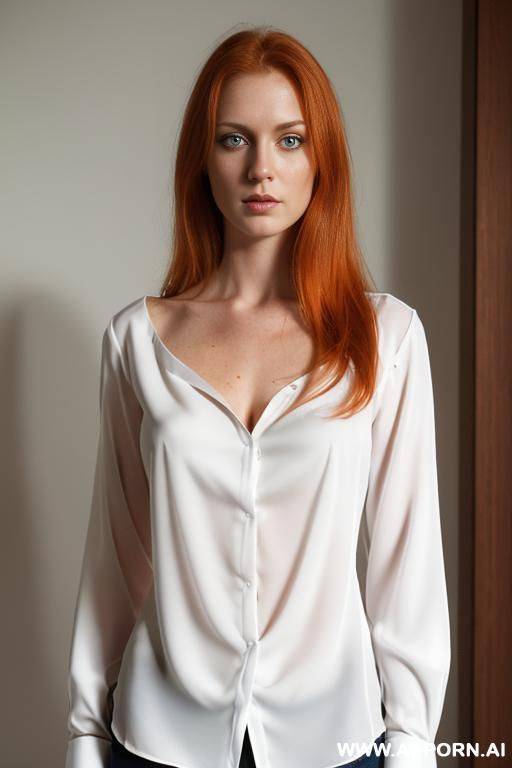 (((wearing a white blouse with a deep decollete))), - #main