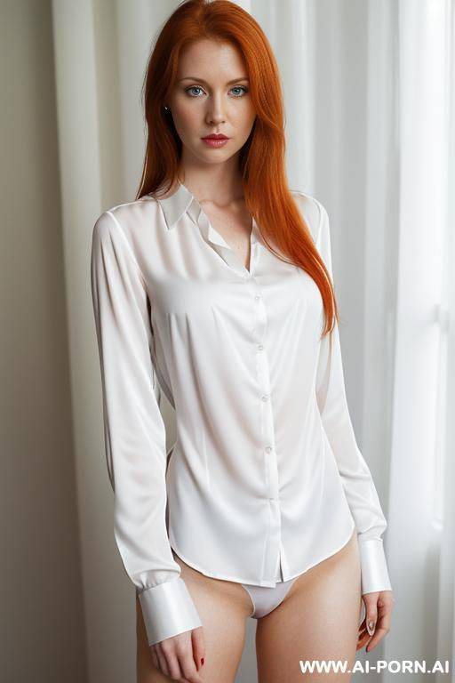 (((wearing a white blouse with a half-open front))), - #main