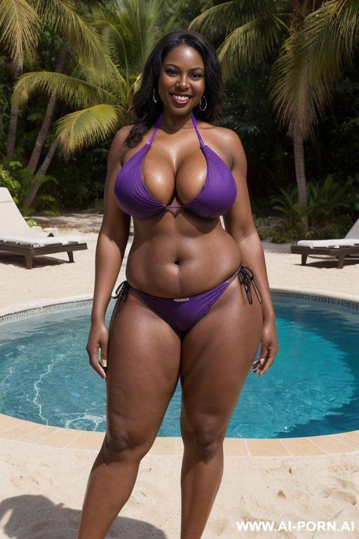 (busty ebony milf) (ultra realistic) (realistic ebony mom) (busty mom) (busty milf) ( tight undersized purple bikini) (big natural tits) (perky tits) (natural saggy tits) (curvy) (seductive smile) - #main