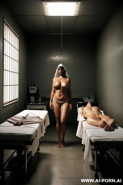 dark night (real darkness, low light) ((totally gloom)), morgue (cold, dark quiet room) ((room for storing deceased individuals)) ((many adults bodies in the transparent bags on the tables)), one - #main