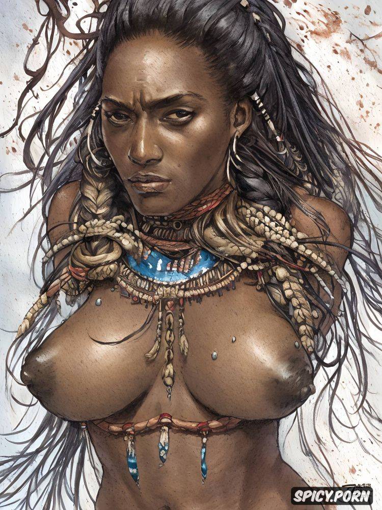 braids, dark nipples, native american woman, detailed face, boobs visible - #main