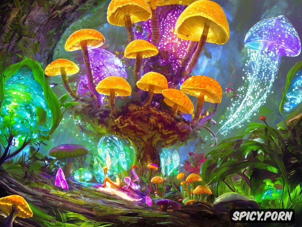 magic mushrooms glowing in the dark, fantastic scene, high quality picture - #main