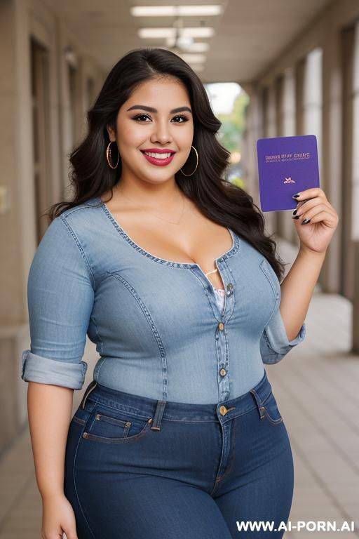 holding an id card, supermodel, mexican, nerd, extra plump, pear shaped, holding license in her hand - #main