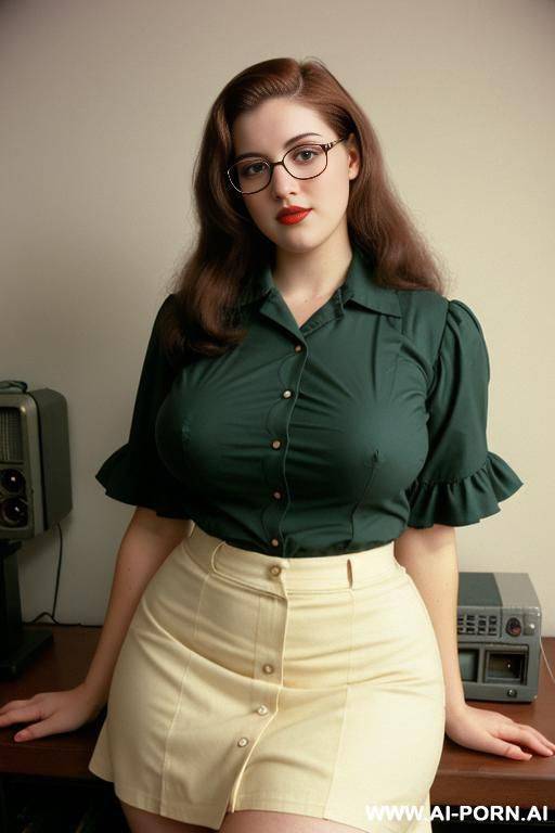 170s nerd 18 years old. vintage, retro. thick, busty. . skirt and shirt. huge natural boobs. cutie babe face. slutty. - #main