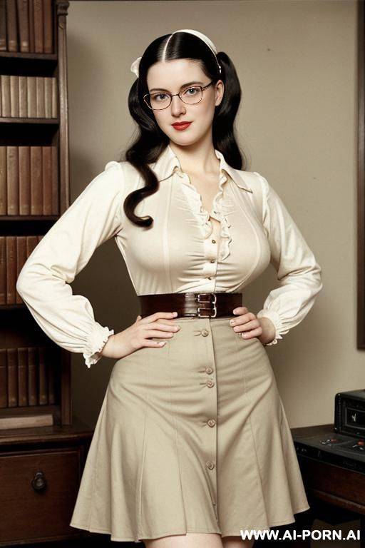 172. vintage, retro. 170s style. 170s nerd 18 years old lady. sexy. , simpleton, neutral facial expression. busty, thick, huge natural breasts. shirt and skirt. slutty. sloppy. - #main