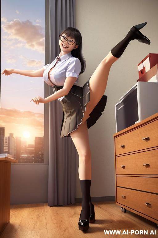 low hanging breasts, extreme hourglass figure, orange sweater dress , eyeglasses - #main