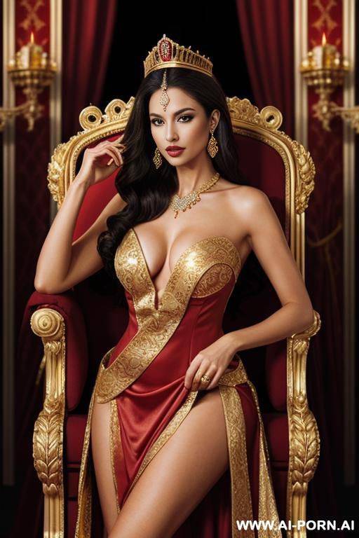 royalty, queen, crown, tiara, gold, guilded, revealing clothes, red dress - #main
