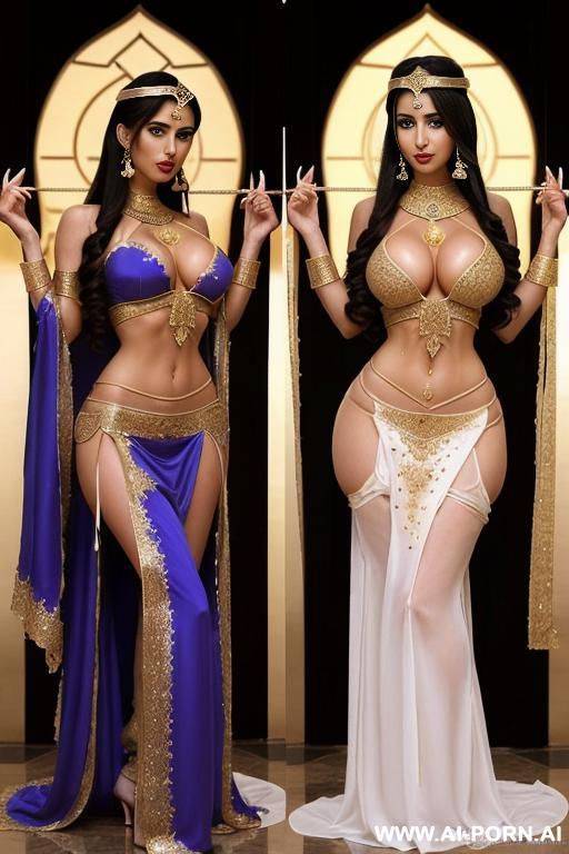 2 arabic women, raised eyebrows, (((raised eyebrows))) (ahegao) (nice hair) (dress skirt) (((extremely beautiful))) (((full lips))) (hoop earrings) (hair accessories) (((hourglass figures))) ((very pretty clean faces)) (((2 women))) - #main