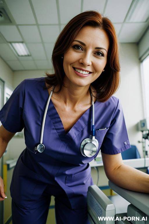 (doctor) (scrubs) (close up) (smiling) (bending down) (hospital) - #main