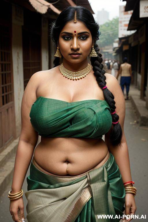 indian woman, massive breasts, gigantic boobs, skimpy clothes, chubby, public street, sexy sari - #main