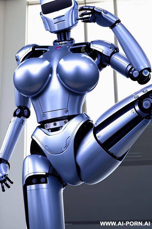 sexy blonde robo cop, pretty face, (fully robotic body, fit body, shapely body, huge firm tits:1.3) - #main