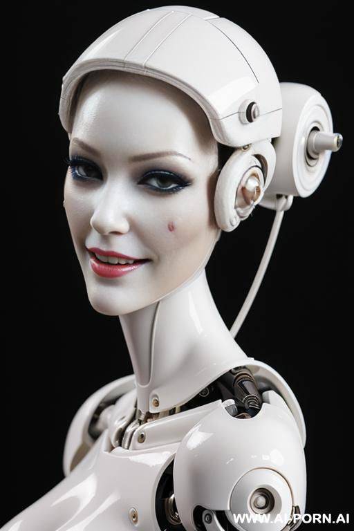 realistic beautiful cyborg robot woman doll completely made of white latex skin long legs with skate - #main