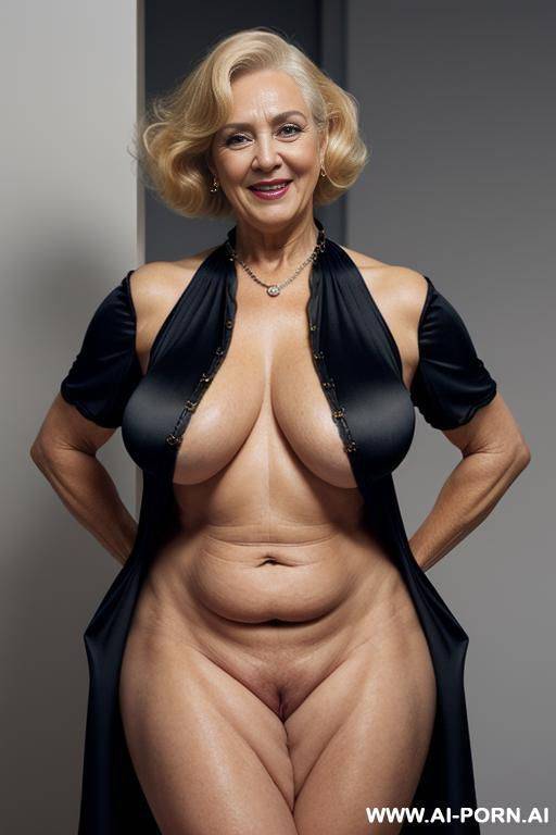 all in view, full body view, large saggy breasts, naked, licking, spread legs, naked, no panties, enjoying promiscuity, showing ass hole, a fat old gilf woman, topless, old mature, keep same - #main