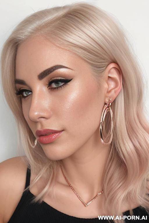 scandinavian hair line, platinum blonde highlights, rose gold hoop ear rings - #main