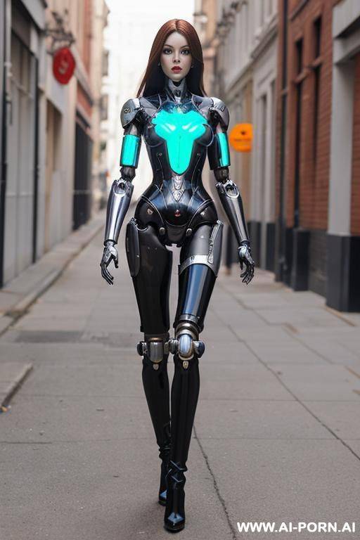 realistic beautiful doll cyborg robot woman completely made of latex skin long legs with boots - #main