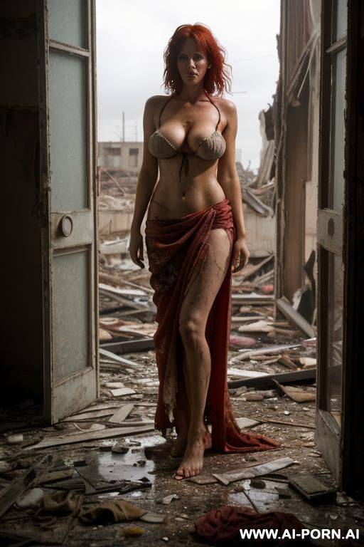 standing in a old abandoned building, apocalyptic world, clothes falling off. - #main