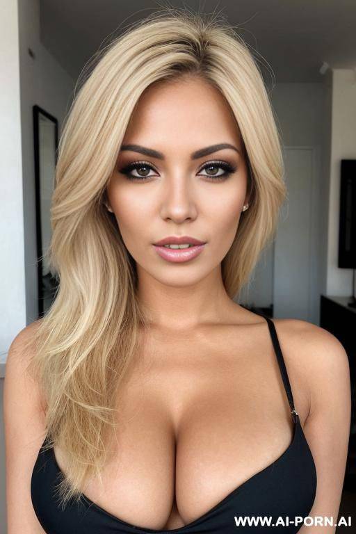 brazilian with square shaped face, very square jaw, blonde hair, gigantic boobs - #main