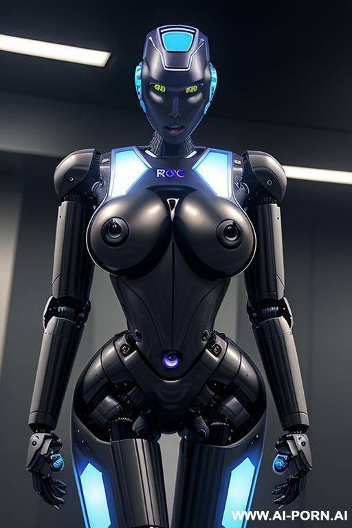 robotic police officer, pretty face, (fully black robotic body, athletic body, shapely legs, shapely arms, massive robotic tits:1.2) - #main