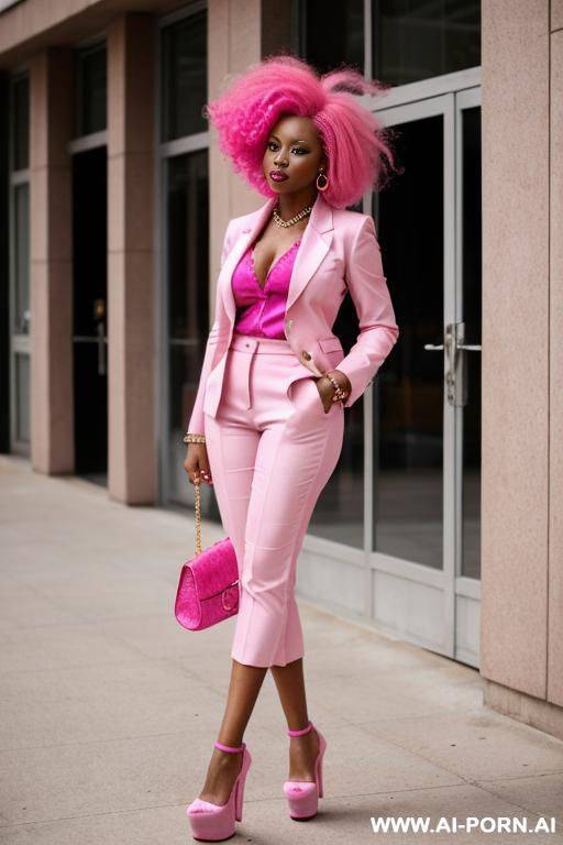 african, in pink clothes and pink platform high heels - #main