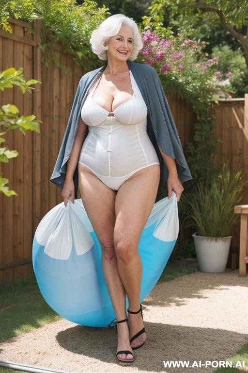 curvy granny sunbag in the backyard - #main