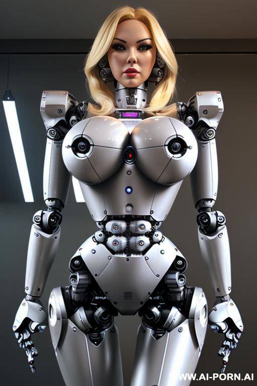 blonde robot, (fully robotic body, huge robotic tits, fit body, shapely arms, shapely legs:1.3) - #main