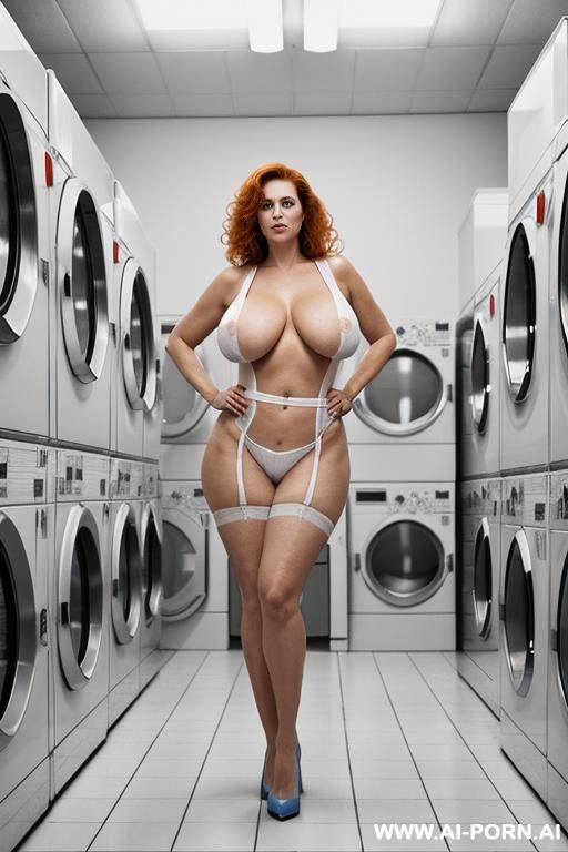 standing sexy tall curvy elderly lady with massive huge natural boobs, xxl round giant tits, fully naked body view, shaved pussy, sexy face, smal hip with stocking - #main