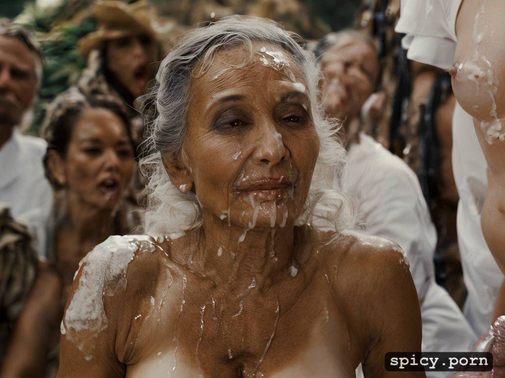 busty, granny, dripping cum, brown nipples, cant see because she has cum in her eyes - #main